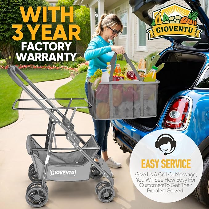 𝟐𝟎𝟐𝟔 𝐔𝐩𝐠𝐫𝐚𝐝𝐞𝐝 Folding Shopping Cart with Wheels, 80lbs Multi Use Grocery Carts with 360° Wheels & Removable Tote Bag, Multifunctional Portable Personal Shopping Carts for Groceries (Gray)