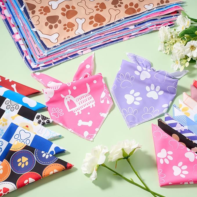 Sanwuta 60 Pcs Holiday Dog Bandanas Bulk Paw Prints Funny Dog Bandanas Adjustable Dogs Bibs Triangle Scarf Pet Costume Cute for Small to Large Pet(Paw Prints, Medium)