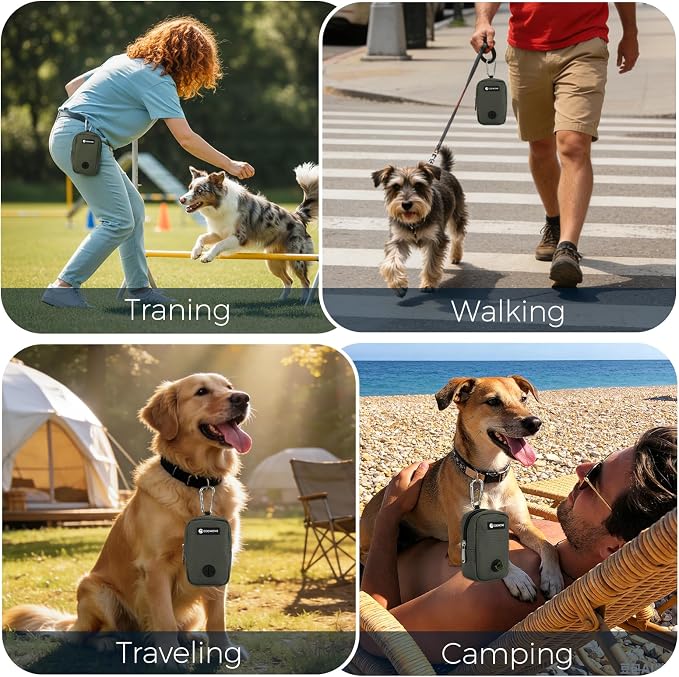 Dog Treat Pouch for Training, Portable Dog Walking Bag Built in Poop Dispenser, Pocket Sized Pet Pouches, Doggie Puppy Snack Rewards Bag,Treat Carrier Holder with Clip (Army Green)