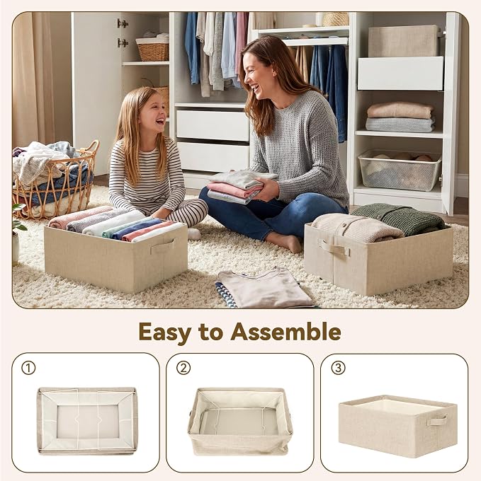 GRANNY SAYS Fabric Storage Basket, Storage Bins, Light Taupe, Large, 2-Pack | With Metal Frame, Foldable, Sturdy Handles, Organizer Bins for Closet, Shelf, Holds Blankets, Clothes, 17"x13"x7"