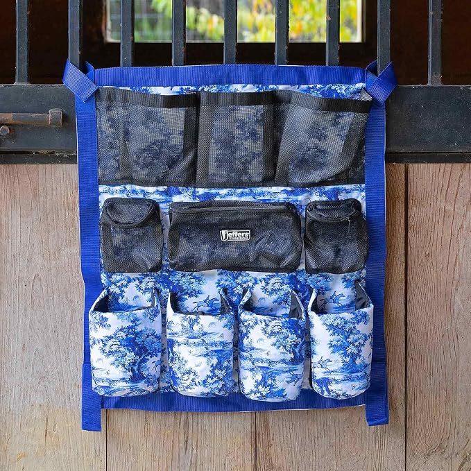 Jeffers Expression Trailer Door Horse Grooming Caddy, Portable Equestrian Organizer, Mesh Pockets, Zippered Compartment, Padded Pockets for Brushes, Water Bottle, Accessories - Equestrian Toile