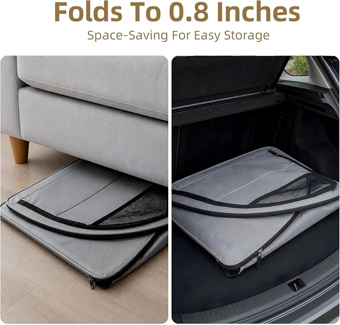 Dog Car Seat for Small Medium Dogs & Cats, Soft-Sided, Gray | Collapsible Pet Travel Carrier, Breathable Mesh, Car Kennel Secured with Seatbelt, Washable Pad, Enclosed Backseat Dog Crate