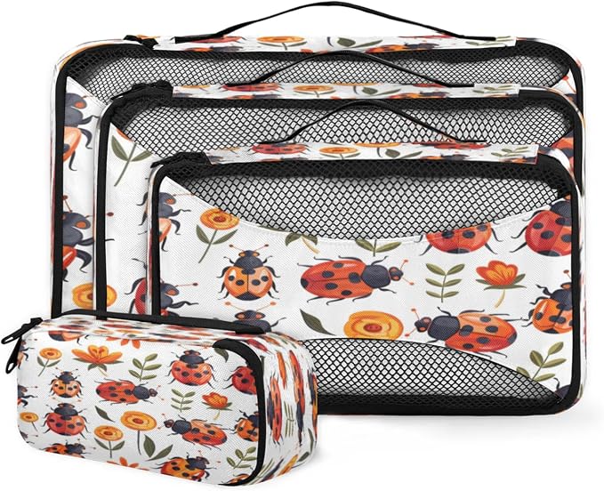 Packing Cubes for Travel, Floral Ladybugs Travel Luggage Packing Organizers for Women Men, Large Custom Toiletries Bag for Cosmetics Toiletries, Ladybugs Ladybird