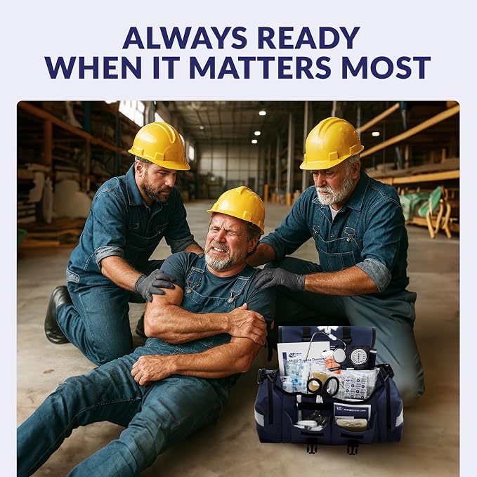 MFASCO Trauma Bag First Aid Kit Emergency Response Supplies Blue | Emergency Response First Aid Kit for Businesses & Organizations | Trauma Bag Supplies | Disaster Preparedness | 415 Pieces