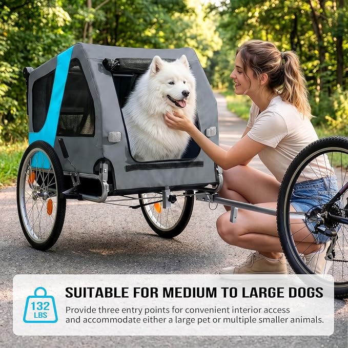Ktaxon 2-in-1 Pet Bike Trailer, Heavy Duty 132lbs Load Capacity Foldable