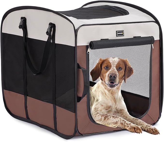 Dog Kennels and Crates for Medium Dogs, Portable Pop Up Indoor Pet Cage with Sturdy Wire Frame, Collapsible Travel Crate Soft Sided Cat Bag Escape Proof (Brown, 36.0" L x 23.0" W x 28.0" H)