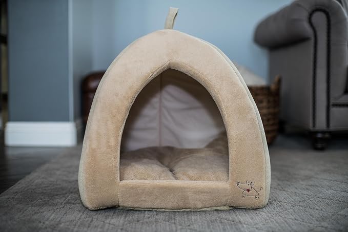 Best Pet Supplies Cat Bed for Indoor Cat, Domed Tent House with Removable Pillow, Covered Cat Cave for Small Dog, Puppies and All Breeds of Cats - Tan, 19 x 19 x H:19"