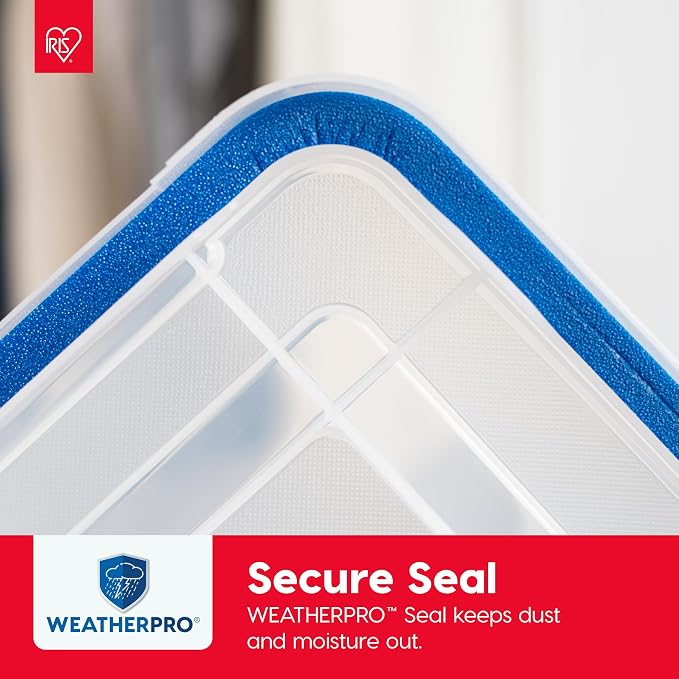 IRIS USA 3-Pack 16 Qt Storage Bins with Gasket Lids, Clear/Blue | WeatherPro seal protects shoes, crafts, documents and supplies from dust and moisture