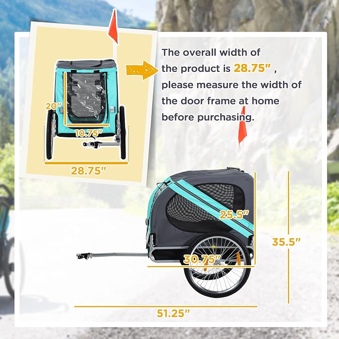 Aosom Dog Bike Trailer Easy Folding Cart Frame 20" Wheels | Pet Wagon Bicycle Trailer, Large Rubber Wheels, 3 Entrances, Mesh Screen, Off-Road and Travel