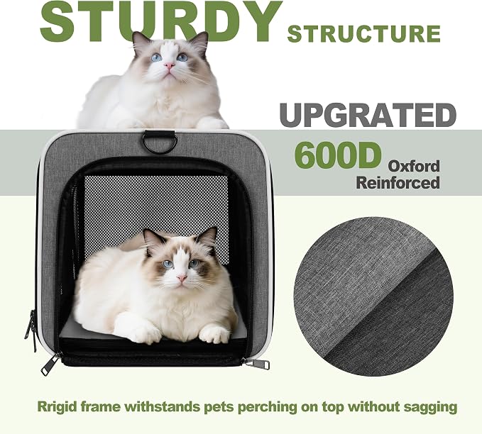 GAPZER Cat Carrier 18x11x11 Top Load, Soft-Sided Pet Travel Bag Over 15 lbs | Collapsible Small Dog Puppy Crate 10 Pound, Small Animal Rabbit Kennel Carrying Case, Kitten Mesh Cage Medium Cat Under 25 lb