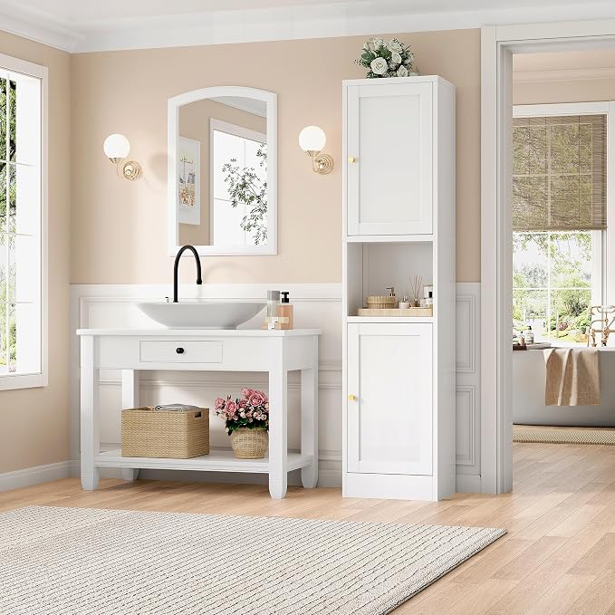 67" H Tall Bathroom Cabinet,Narrow Pantry Cabinet,Tall Narrow Bathroom Storage Cabinet, Metal Cabinet, White Floor Cabinet,Skinny Storage Cabinets with 4 Adjustable Shelves