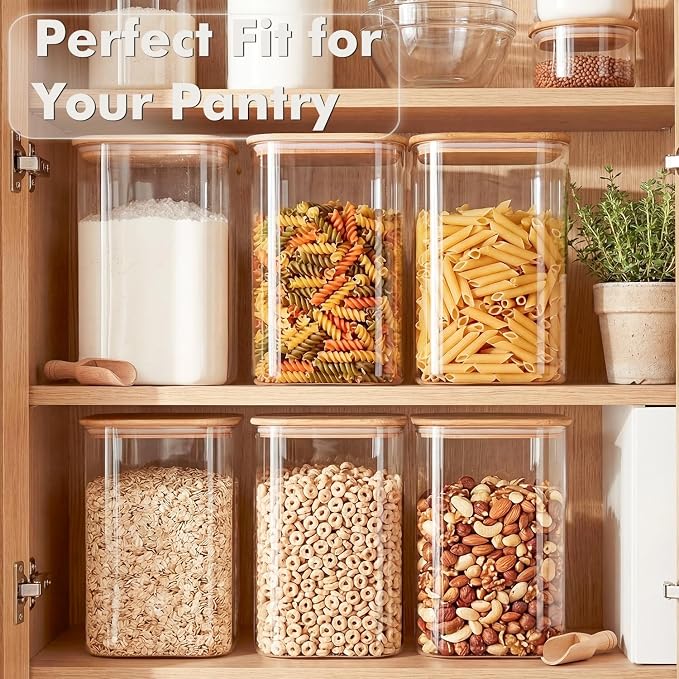 2-Pack 4.6Qt Large Glass Flour Sugar Storage Containers with Lids | Wide Mouth Design, With Measuring Cups, Minimalist Kitchen Organizer,Scandinavian Style Storage,Nordic Style Storage
