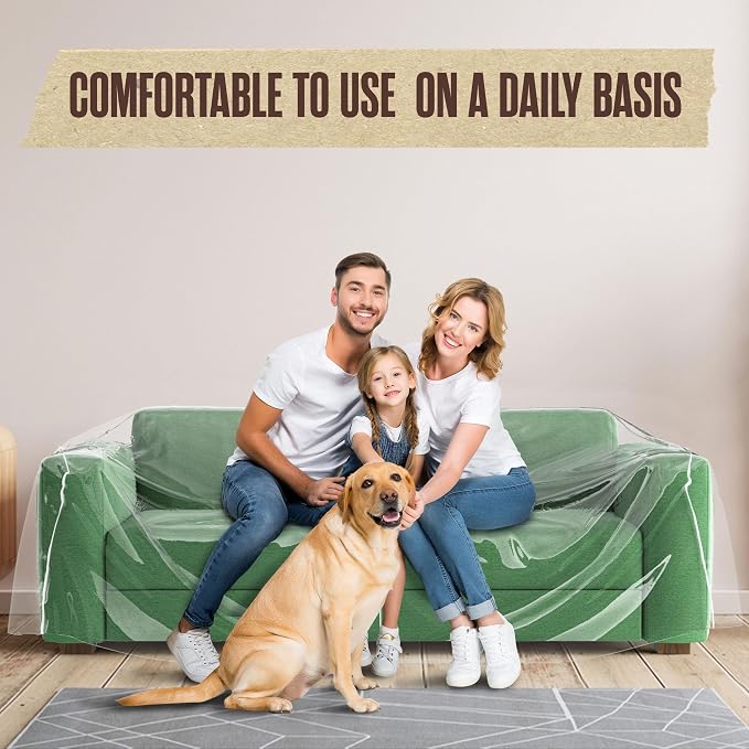 Plastic Couch Cover, Plastic Couch Covers for Pets, Cats, 84.5 x 40 x 36 in | Houseables Clear Sofa Protector for Moving, Loveseat Protector, Storage, Pets, Spills, Heavy Duty, Waterproof, Vinyl, Thick