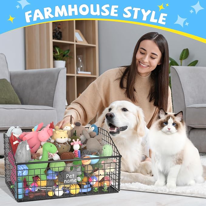 Kaiferty Indestructible Dog Toy basket, Large Toy Bin for Dogs,Pet Toy Bin Dog Metal Basket Organizer Storage for Toys Food Storage (Black)