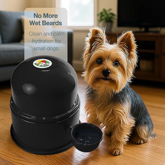 Pet Water Dispenser for Dogs and Cats, 47.3 oz – Gravity-Fed Aluminum Water Bowl, Prevents Wet Fur, Provides Continuous Fresh Water, Electrostatic Coated Finish, Vida Mansa (Black)