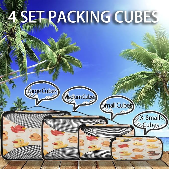 Packing Cubes for Travel, Funny Duck Travel Luggage Packing Organizers for Women Men, Large Custom Toiletries Bag for Cosmetics Toiletries, Duck Animal