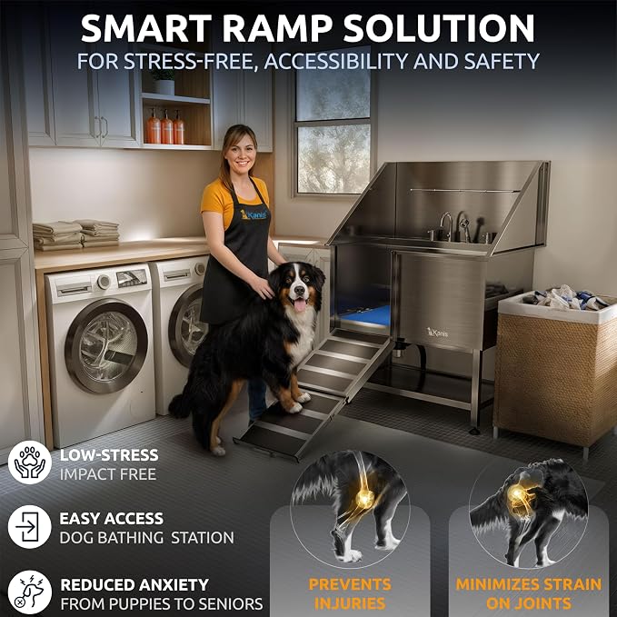 Professional Dog Washing Station 304 Stainless Steel Pet Wash Sink | Grooming Bathtub w/Shower, Floor Grates and Storage for Large, Medium & Small Pets