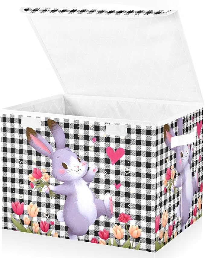 Love Rabbit Fabric Storage Bins with Lid Closet Bedroom 40L Storage Basket | Foldable & Stackable, Flip Top Dust Guard, Reinforced Handles, Home & Bedroom, Clothes & Toys, Rabbit Print Basket
