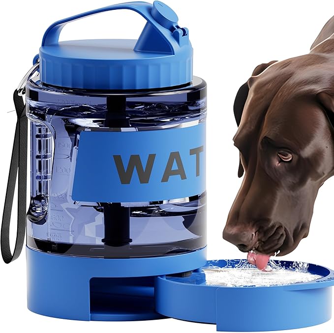 77oz Dog Water Dispenser, 2.2L Large Portable Dog Water Bottle with Pull-Out Drinking Bowl, BPA Free Leak-Proof Pet Travel Water Container for Camping, Hiking, Beach, Car Travel Essentials - Blue