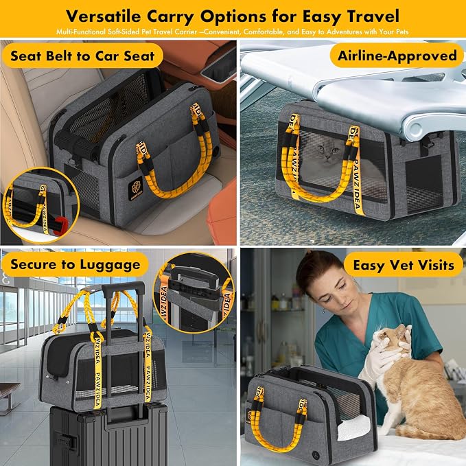 PAWZIDEA Center Console Dog Car Seat, Secure Straps & Anti Slip, Up to 12lb | Enclosed Small Dog Armrest Booster Car Seats, Anti-Collapse Portable Pet Carrier Soft-Sided, Removable Pillow &Storage Pocket