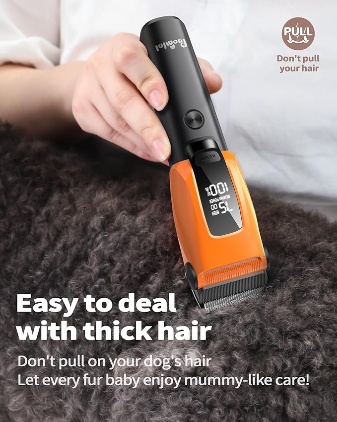 PAPMINI Dog & Cat Grooming Kit for Thick Coats, Heavy Duty Rechargeable Trimmer with LED Display & Storage Bag (Orange, 2 in 1)