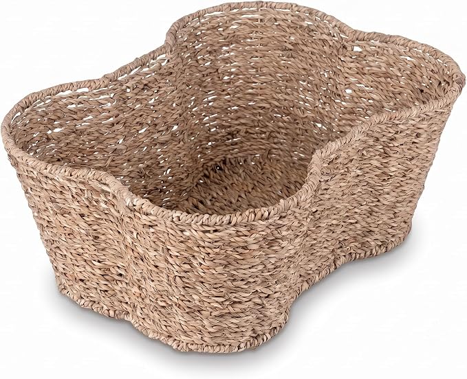 OtterPets Dog Toy Basket, Seagrass Bone Shaped Dog Toy Bin, 17x13” | Handmade dog toy box, dog toy storage, dog basket, basket for dog toys, dog storage, 17 x 13 in