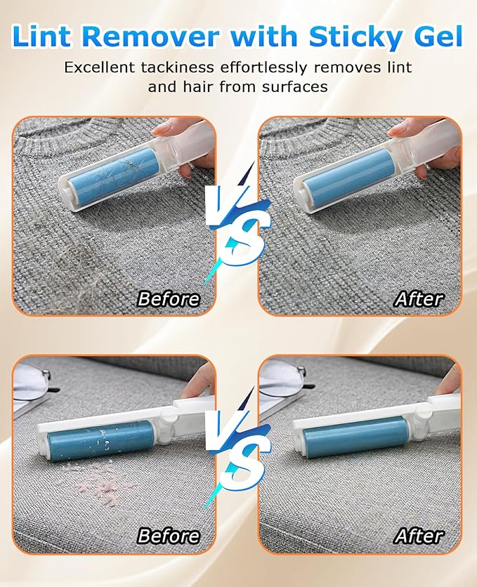 Mini Reusable Lint Roller, 15PCS Portable Washable Foldable Lint Remover Brush with Sticky Gel, Easy to Clean for Clothes and Pet Hair