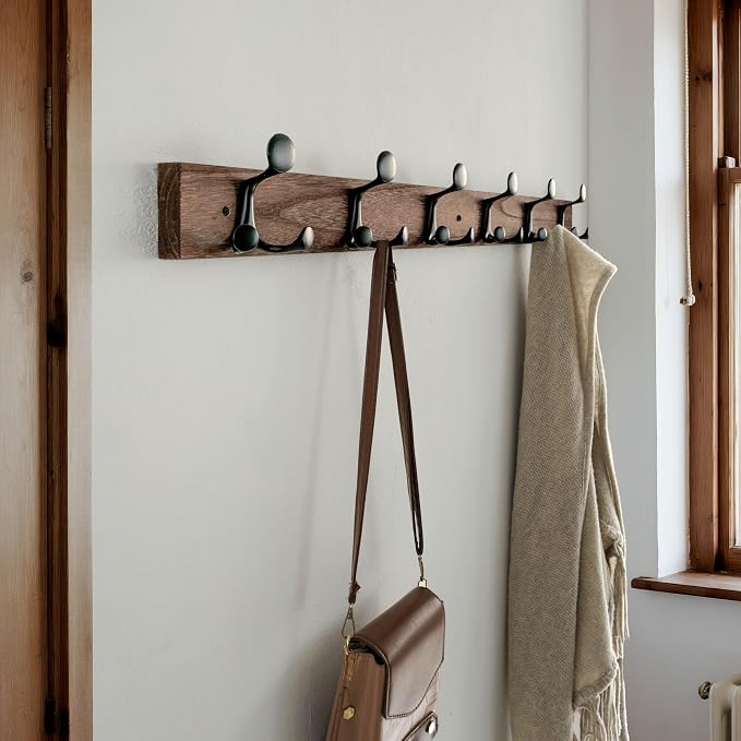 SKOLOO 36-Inch Wood Burnt Coat Rack Wall Mount with 6 Triple Hooks - Ideal for Family Entrances, Classrooms, and Pet Supplies Storage - Perfect Coat Hooks for Wall, Pack of 2