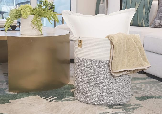 COMFY-HOMI XXXL Large Laundry Basket, Cotton Rope Nursery Woven Basket for Storage, Blanket Baskets Living Room Laundry Hamper, Dog Toy Storage Organizer, Home Decor