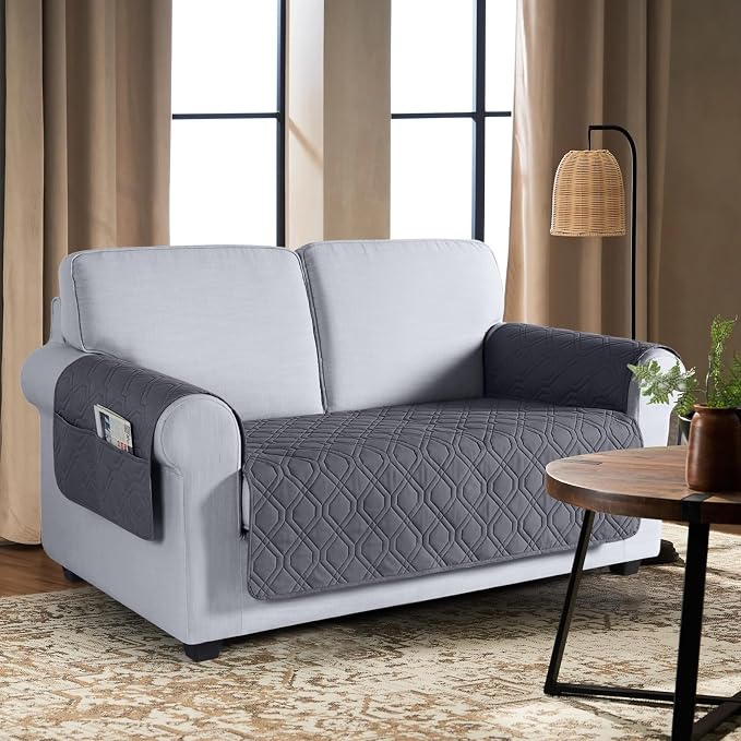 VANSOFY Waterproof Loveseat Couch Cover for Pets, Dark Gray, 54" | Non-Slip, Washable, Utility Pockets, Pet Friendly, Furniture Protector Slipcover for 2 Cushion Plus Couch