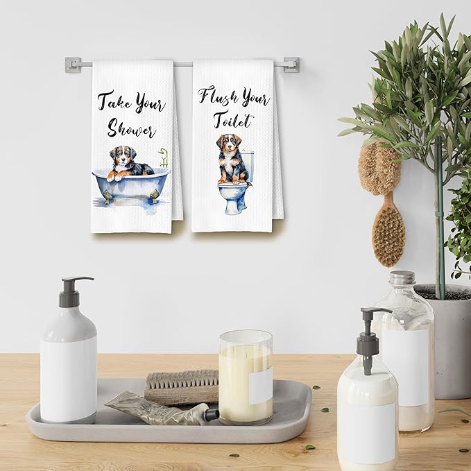 Funny Bernese Sennenhund Dog Hand Towels for Bathroom Washroom, Gifts for Bernese Sennenhund Lovers Women Men, Dog Bathroom Decor, 16x24 Inch Set of 4
