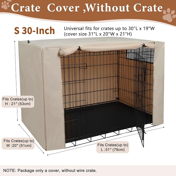 Deblue Dog Crate Cover, 30 Inches Durable Polyester Indoor Kennel Cover | Fit for 1 2 Doors Standard Wire Cage (Beige)