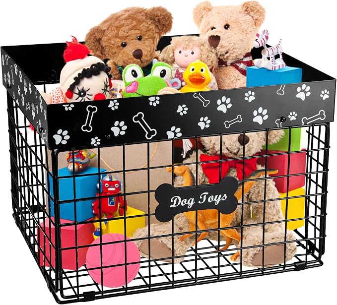 Geyecete Toy Box for Dogs Large Dog Toy Organizer Pet Wire Folding Basket Dog Toy Container Dog Toy Box-Chew-Proof Dog Toy Organizer Holder Boxes for Living Room