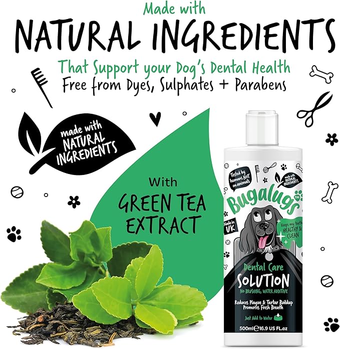 BUGALUGS Dog Breath Freshener Dental Care Water Additive. Clean Teeth, Healthy Gums & Fresh Breath - Natural Dog Plaque Remover & Tartar Remover for Teeth. No Brushing Needed (16.9 Oz Water Additive)
