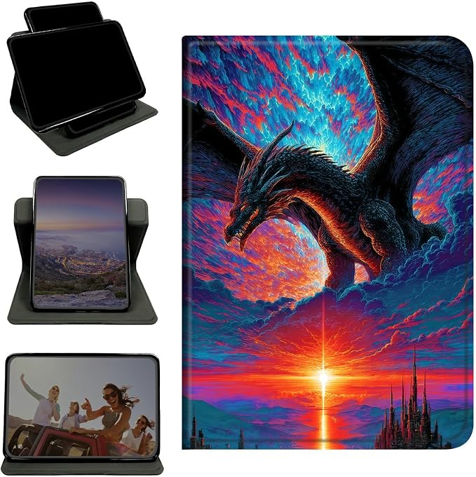 Case for Samsung Galaxy Tab S10 Plus 2024/S9 FE+/S9 Plus 12.4" 2023, 360 Degree Rotating Stand with Multi-Angle Vertical Shockproof Protective Shell for Women Men, Sunset Dragon