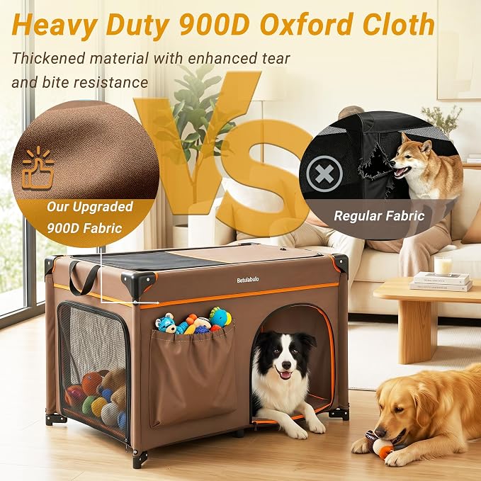 36 Inch Collapsible Travel Dog Crate, 4 Doors & Soft Pet Mat | Portable Dog Travel Crate for Medium Dogs,Large Storage Bag & Breathable Mesh,Soft Sided Dog Crate for Indoor & Outdoor Khaki