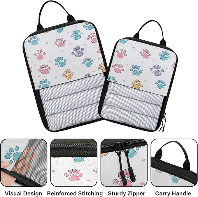 Paw Print Compression Packing Cubes Puppy Dog Paw 6 Set Travel Packing Cubes for Suitcases Lightweight Expandable Organizers