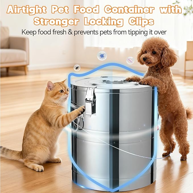 40lb Dog Food Storage Container, Airtight Stainless Steel | Extra Large Capacity, Rust-Proof, Moisture-Proof, Deters Pets from Opening & Stealing Food, Easy to Clean, Keeps Food Crispy