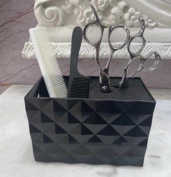 Salon Shears Rack for Hair Stylist Scissors Container for Pet Grooming Hair Cutting Organizer Storage Box Salon Shear Holder Combs Clips Brushes Hairdressing Combs Organizer (Black)