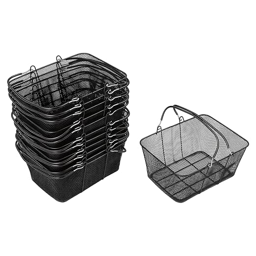 12PCS Shopping Baskets with Handles, 15.7x12x7inch Metal Storage Bins Grocery Baskets, Portable Shop Basket Used for Supermarket, Retail, Bookstore (Black Metal)