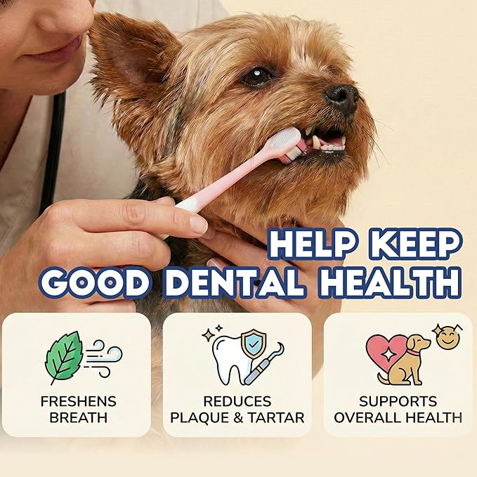 Small Dog Toothbrush, Puppy & Cat Tooth Brushing Kit, Ultra Soft Head Teeth Brush for Kitten & Tiny to Medium Pet, Doggy Toothbrushes Deep Dental Clean, 1 PCS, Pink