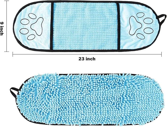 Absorbent Dog Towel, Microfiber Quick Drying Towel, Super Absorbent Machine Washable Pet Towel with Hand Pocket, 9 x 23 inches (Blue)