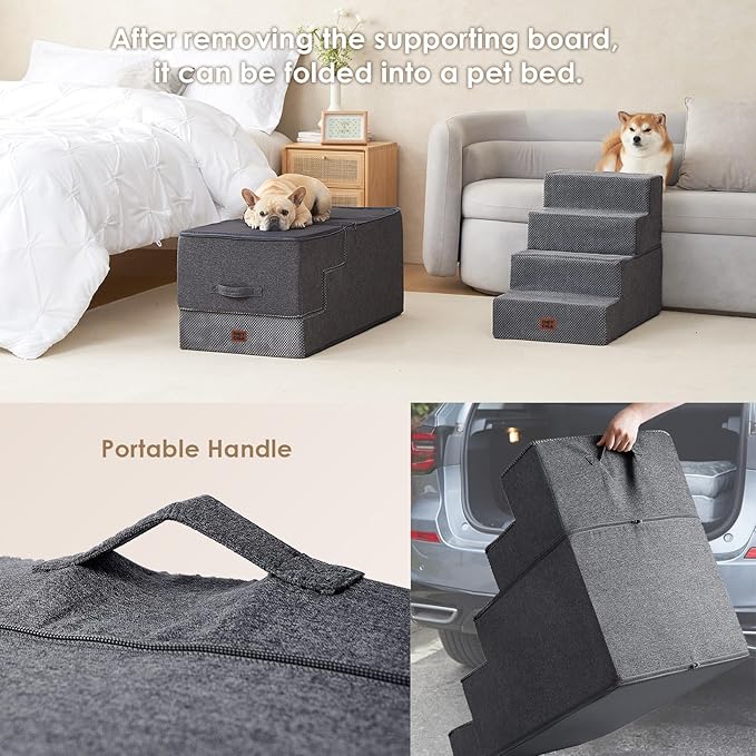 EHEYCIGA Dog Stairs for High Bed 25" H, Extra Wide Dog 5-Step, Grey | Pet Steps for Small Dogs and Cats for Bed, Non-Slip Balanced Pet Ramp Indoor