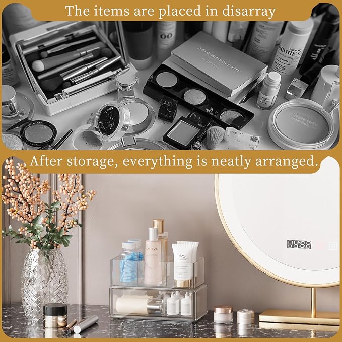 2 Tier Medicine Cabinet Organizer and Storage,Stackable Bathroom Medicine Organizer with Removable Dividers, Plastic Vanity Storage