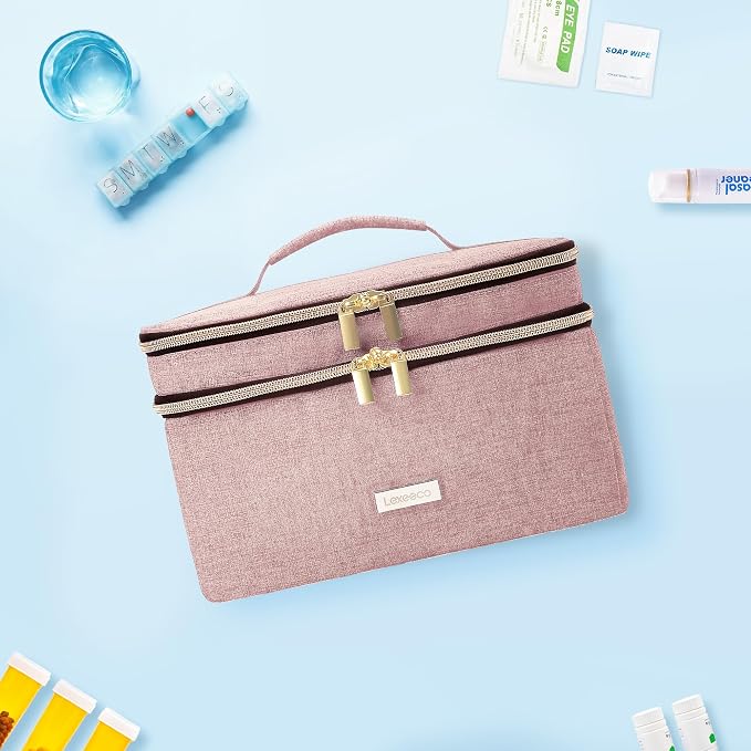 Lexeeco Travel Medicine Pill Bottle Organizer Bag with Portable Small Pouch | Medication Case with Lockable Zipper for Pill,Vitamin,Medicine Storage Box for College Dorm Student,Home,First Aid Bag Empty