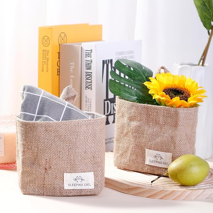 TENEBRALUX Small Cotton and Linen Hanging Storage Basket for Desktop, Ideal for Organizing Keys and Miscellaneous Items. (2)