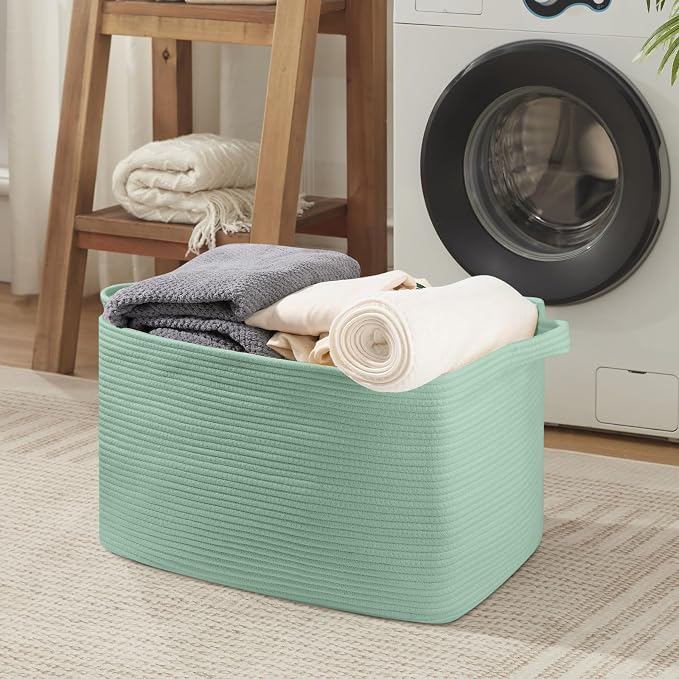 OIASKET 95L Extra Large Blanket Basket, 24" x 16.9" x 14.2" Woven Storage Basket for Living Room, Rectangle Nursery Blanket Storage for Toys, Towels, Dirty Clothes (Green)