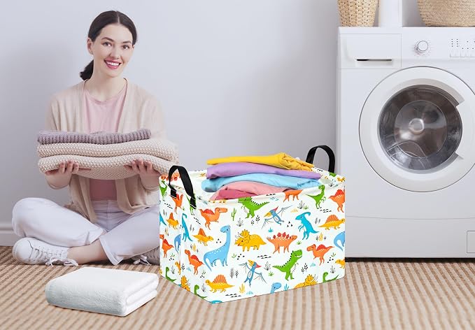 Baby Storage Basket Nursery Box Laundry Hamper Organization Bins for Toys and Clothes with Handles (Color Dino)