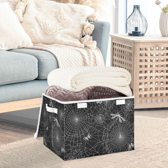 senya Halloween Baskets Collapsible Storage Bins with Lids, Spiderweb Butterfly Dragonfly Storage Boxes Clothes Baskets for Organizing