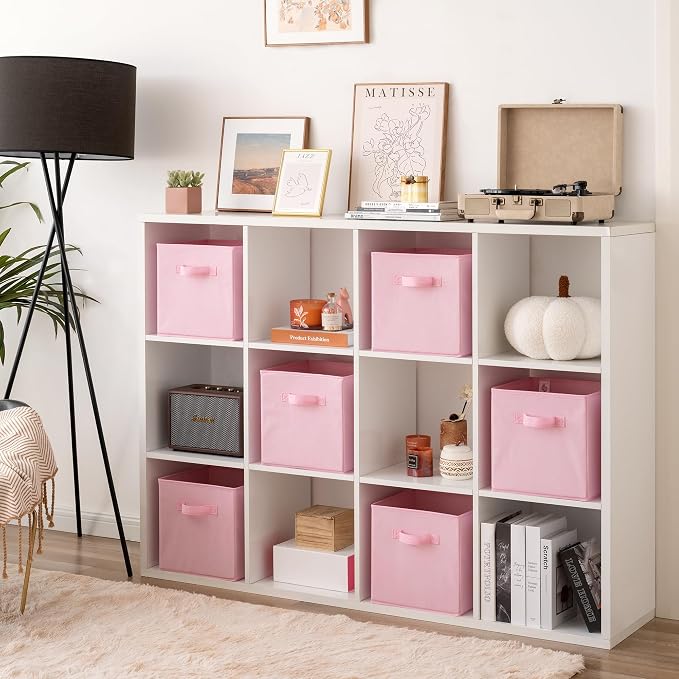 GRANNY SAYS 11 Inch Cube Storage Bins, 6-Pack Storage Cube Organizer, Pink | Collapsible Storage Boxes with Sturdy Handles, Decorative Baskets for Shelves, Closet, Organizing Toys, Clothes